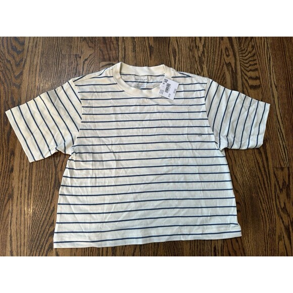 NWT American Eagle Boxy Striped Cotton Crewneck T-Shirt Blue and White Size XXS - Picture 1 of 7